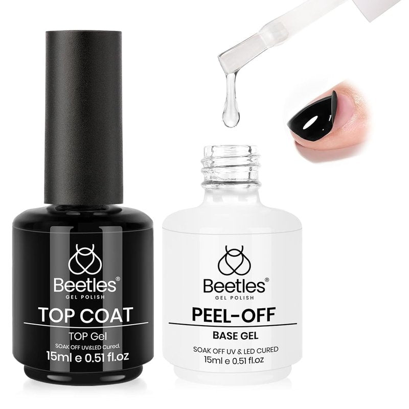 Beetles Peel Off Gel Nail Polish Set - 2Pcs 15ml Base & Top Coat for Easy Removal | Perfect for Beginners