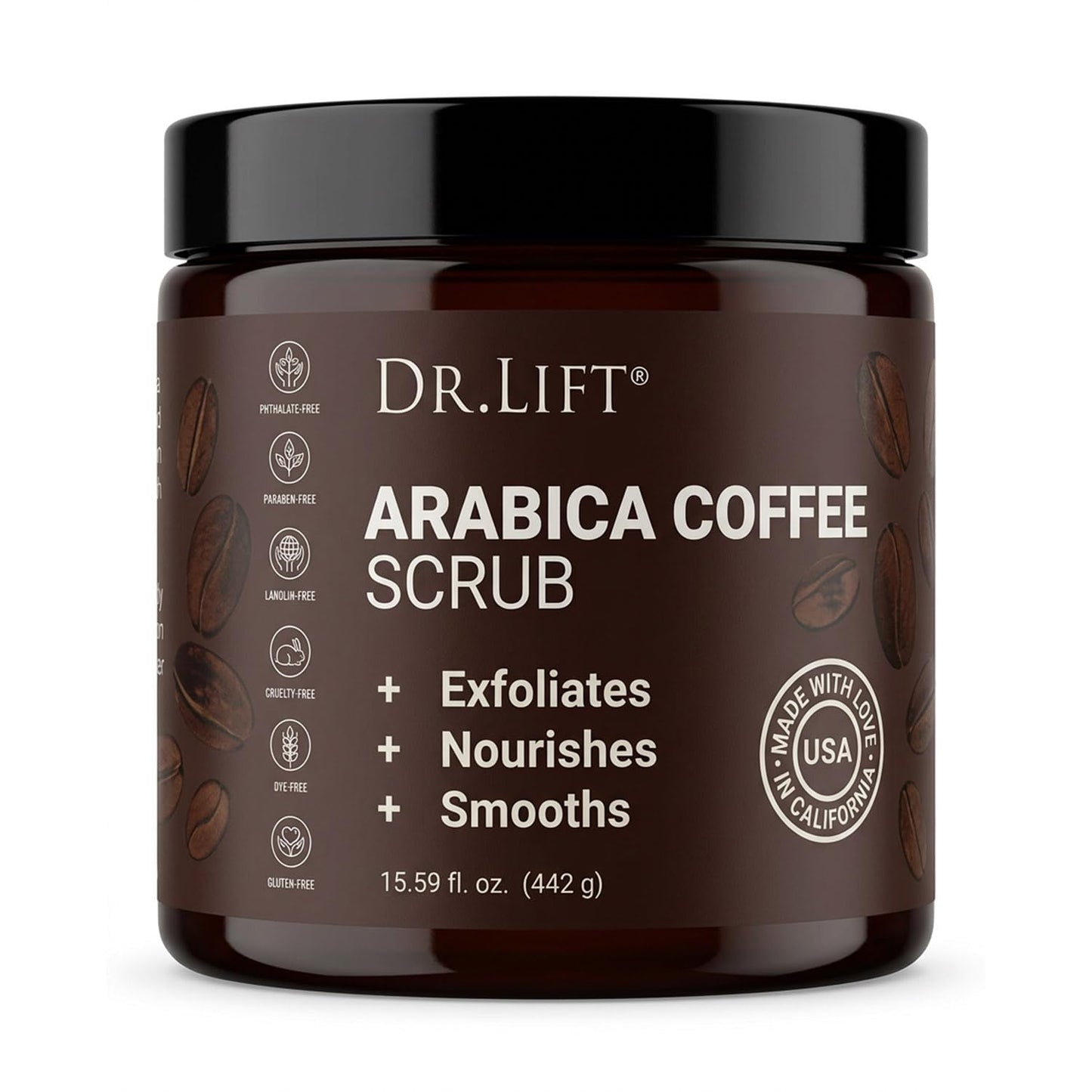 Arabica Coffee Scrub, 15.59 OZ - Moisturizing and Exfoliating Full Body Scrub for Women and Men - Made in the USA by Dr.Lift