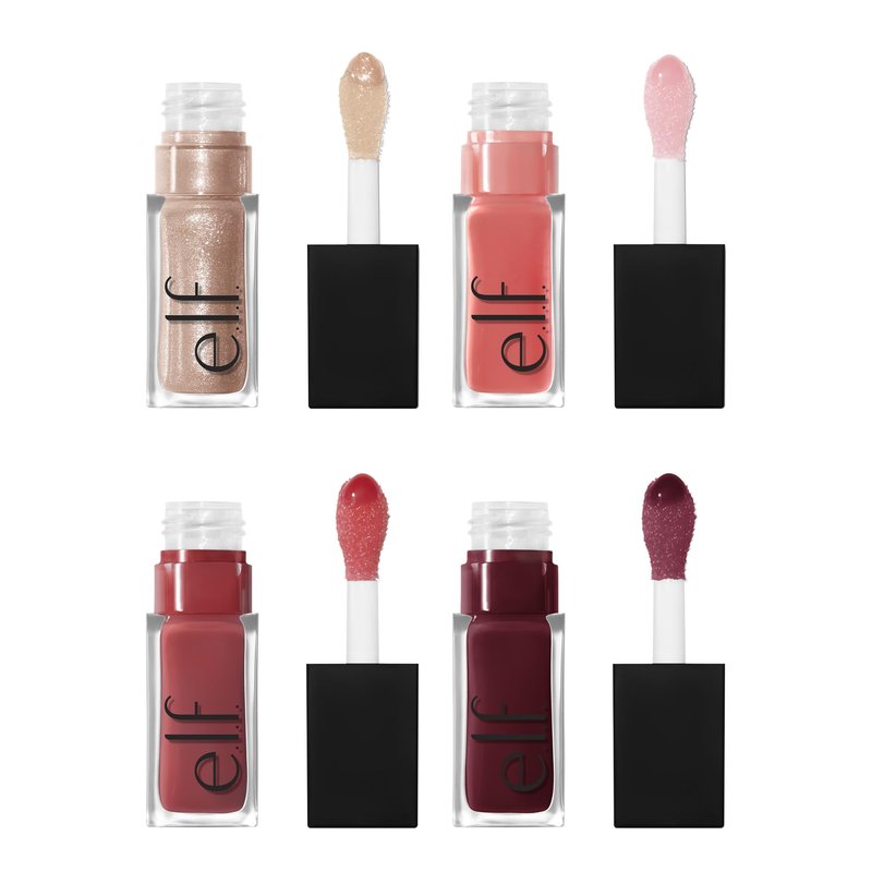 e.l.f. Glow Reviver Quad Goals Lip Oil Kit, 4 Hydrating, Non-Sticky Glossy Tinted Lip Oils, Lip Gloss Set, Moisturizing Lip Care, Vegan & Cruelty-Free