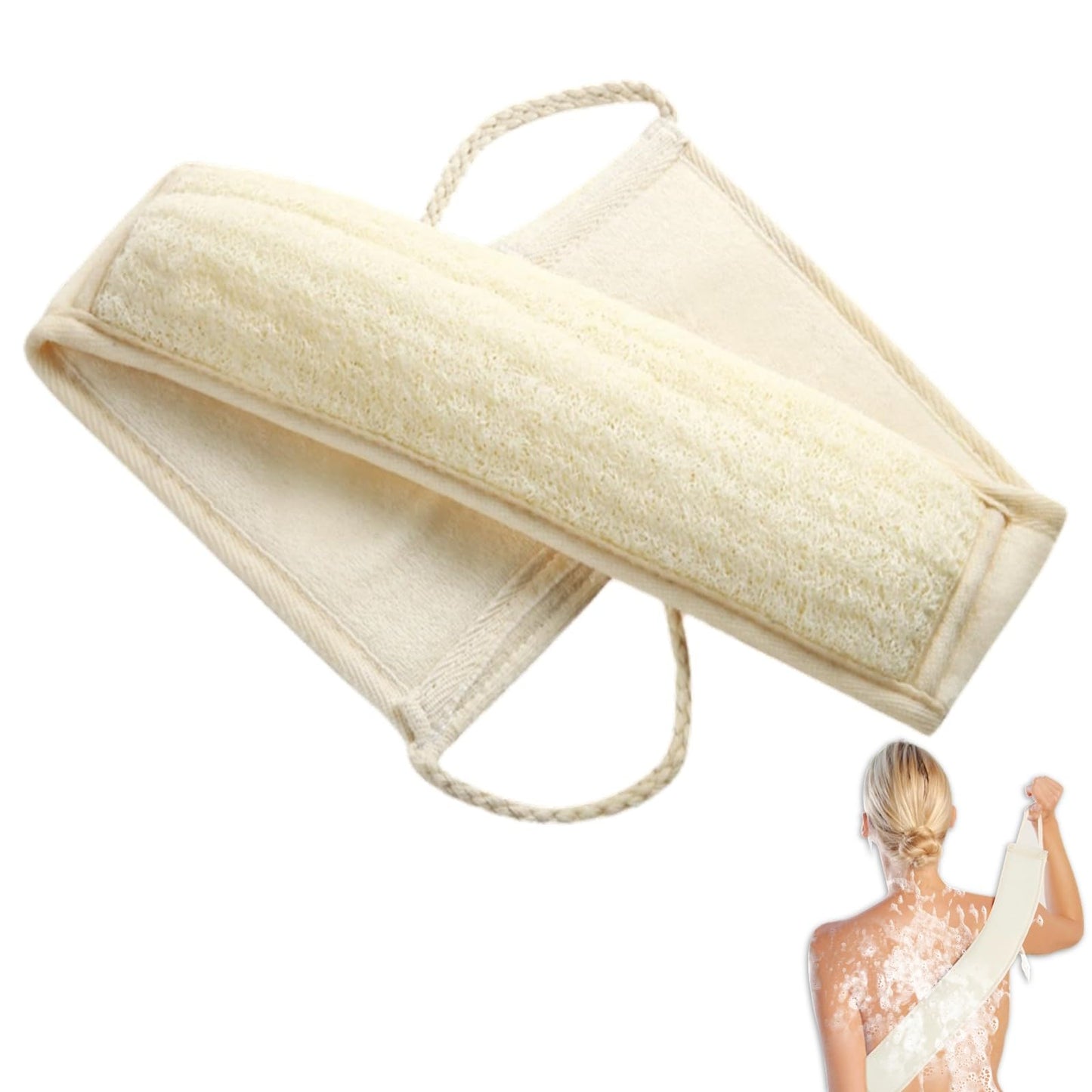 FYRLFB Natural Loofah Exfoliating Body Scrubber for Men and Women, Loofah with Handle, Exfoliating Back Scrubber for Shower Set, Luffa Sponge to Clean & Relax Your Body Deeply (1 Pack)
