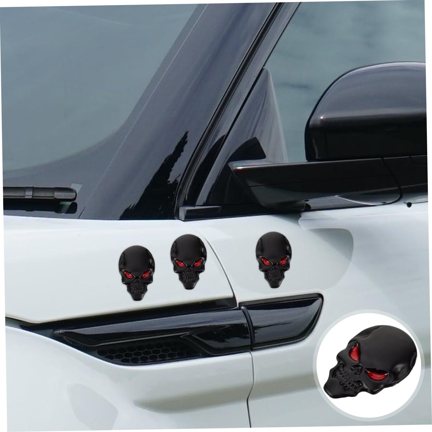 GLEAVI 4Pcs Black Zinc Alloy 3D Skull Car Decals Universal Metal Emblems for Vehicle Decoration 1.96X1.29 Inch