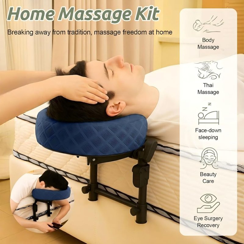 Cxgros Massage Headrest for Bed, Adjustable Massage Face Cradle at Home, Portable Massage Table Kit for Sleeping Mattress, Face Down Pillow After Eye Surgery (Blue Basic Set)