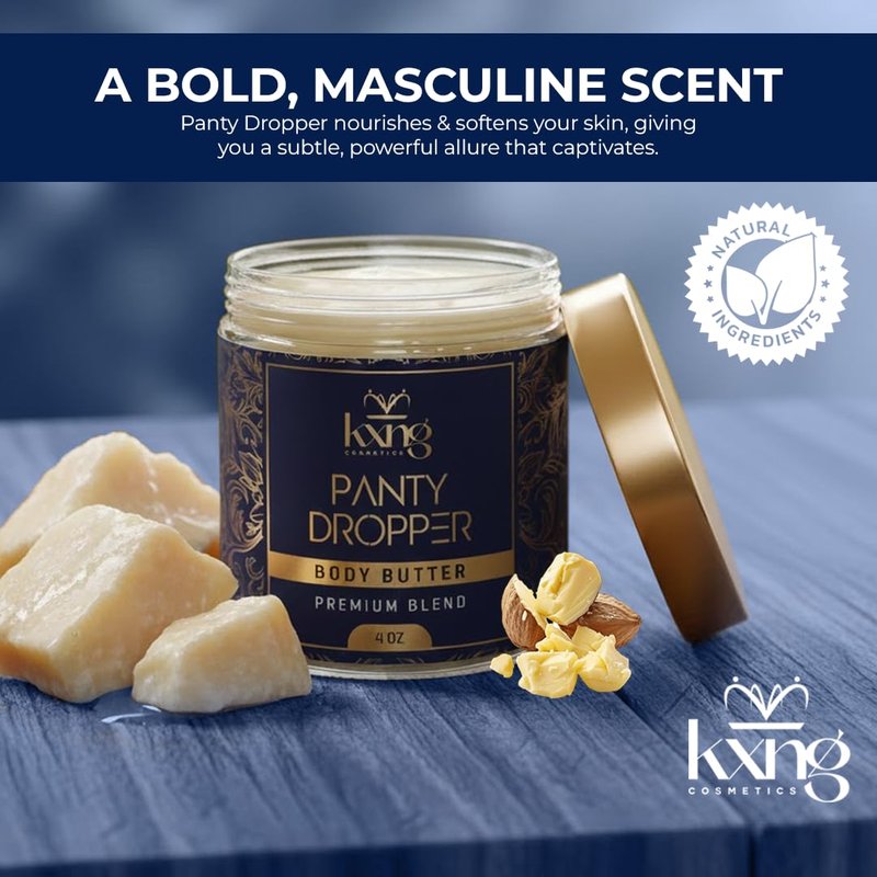 KXNG Cosmetics Organic Shea Body Butter Cream – 4oz | Mens Body Butter for Black Men & Women with Shea, Cocoa, Mango & Coconut Oil | Deep Hydrating Cream for Dry Skin, Hands & Feet