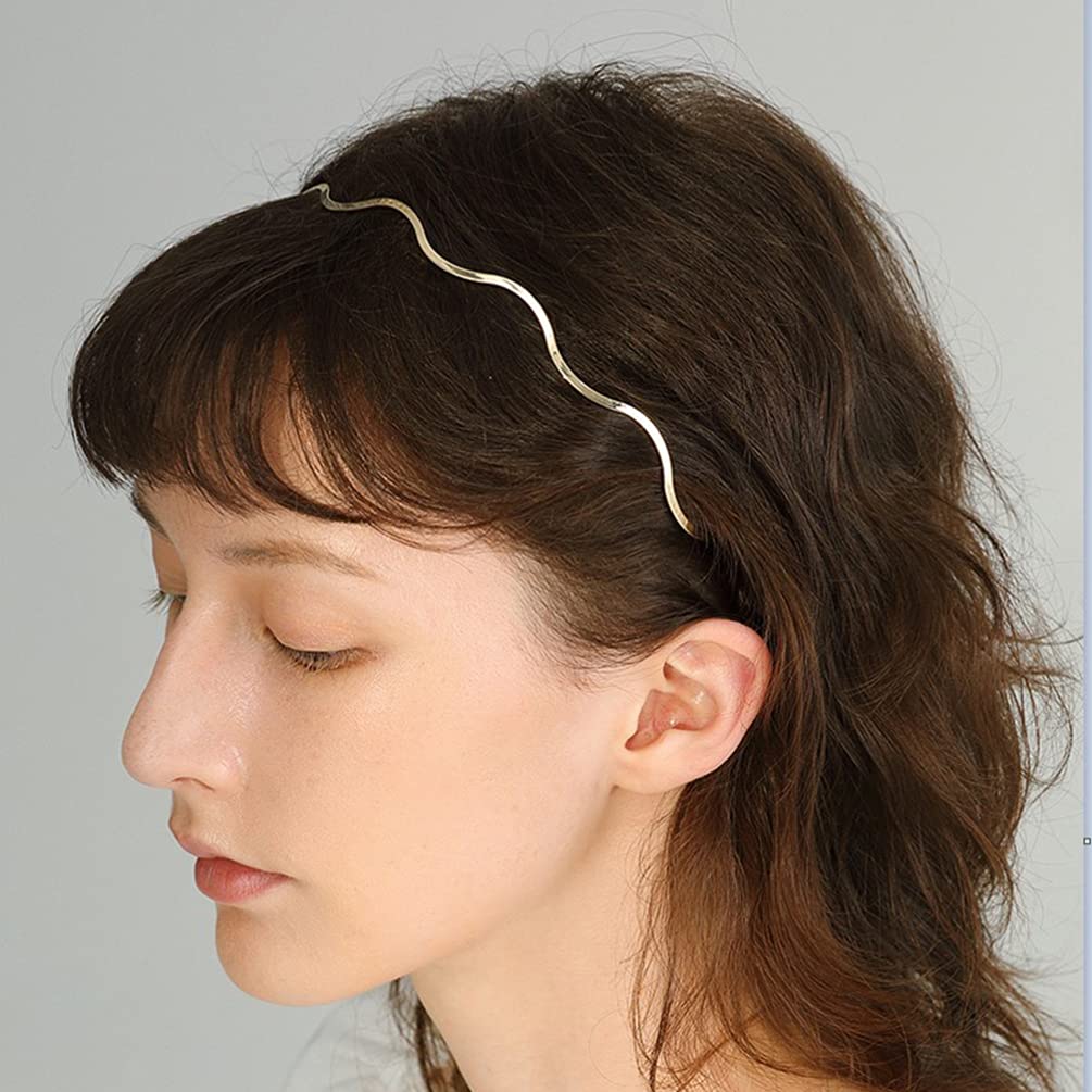 Uonlytech Metal Wavy Hair Bands and Headbands Set - 3pcs Gold Hair Hoops for Women, Girls and Sports