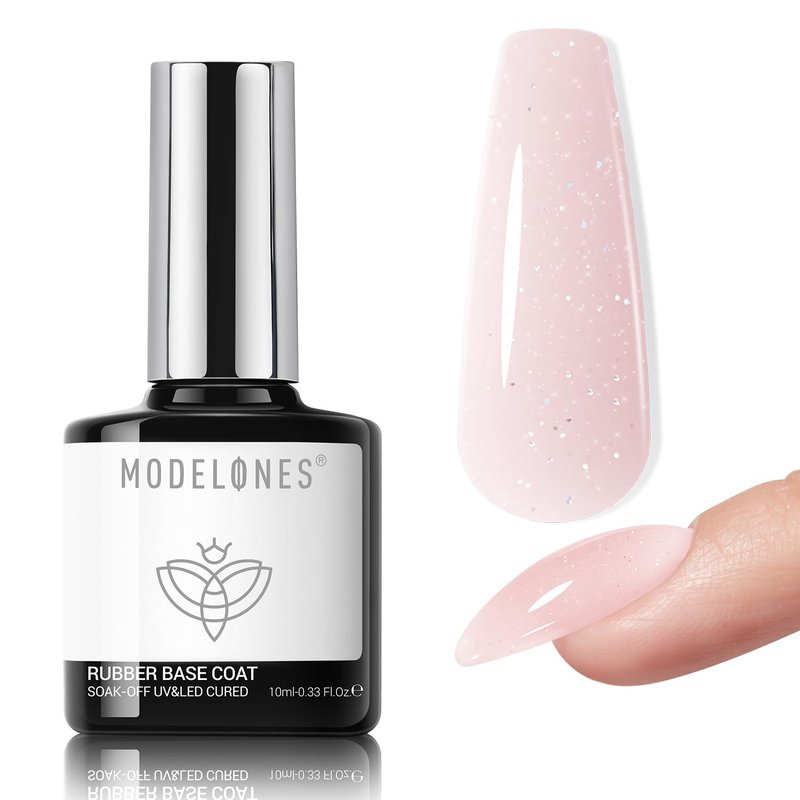 Builder Rubber Gel Base Coat for Nails - Nude Glitter Nail Polish for Strength & Apex Protection | Long-Lasting UV Manicure