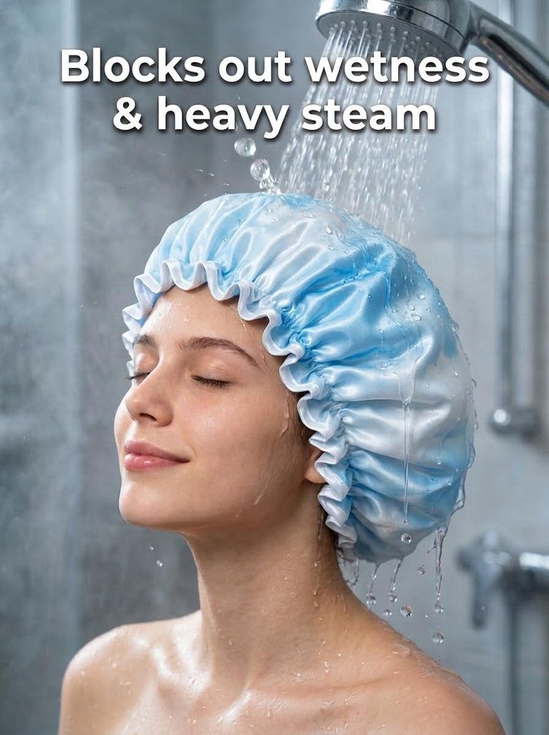 Aquior Shower Caps, Reusable Shower Cap for Women, Double Layer Waterproof Hair Cap, Large Size for All Hair Lengths,for Girls Spa Home Salon Use (Blue Cloud)