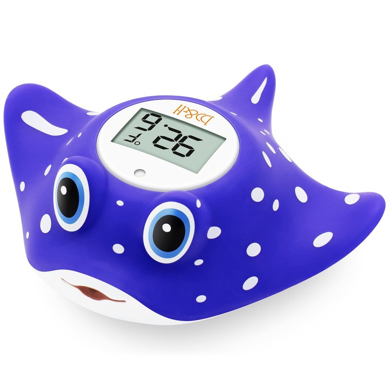 b&h Baby Bath Thermometer - Instant Read Digital Thermometer for Infant Bathtub and Room, Measure Newborn Water Temperature, Safe Toddlers Tub Time Floating Toy - Manta Ray