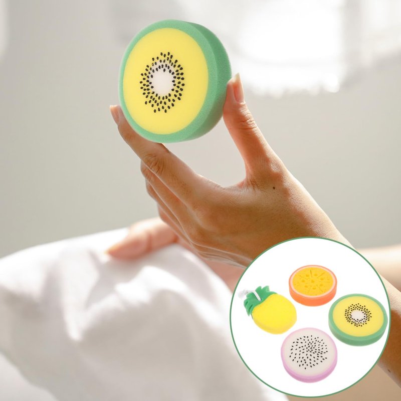 Healvian 4 Pack Fruit-Shaped Bath Sponges 5.31 Inch Exfoliating Shower Body Wash Scrubber for All Skin Types
