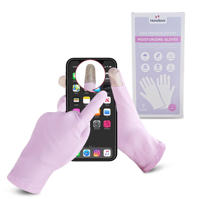 HandLove Premium 100% Cotton Gloves | Moisturizing Gloves for Dry Hands | Overnight Sleeping & Eczema | Touchscreen Friendly | Baby Pink, 2Pairs