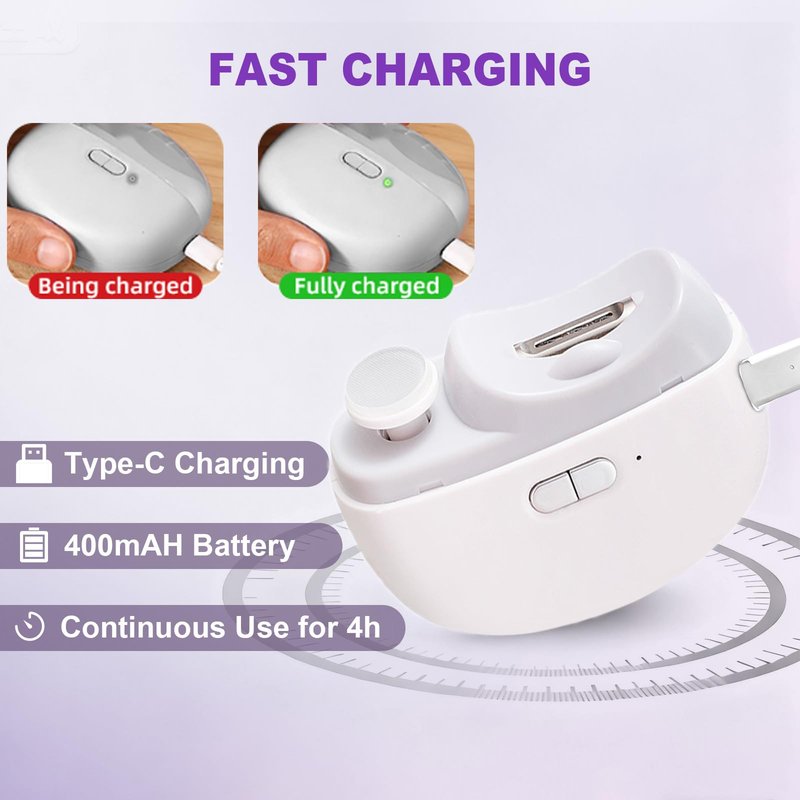 Electric Nail Clipper, 2 in 1 Electric Nail Clippers for Seniors and Adults, Baby Automatic Nail Clipper with Polishing, Light & Storage, Smart Nail Clipper 2-Speed for Fingernail (White)