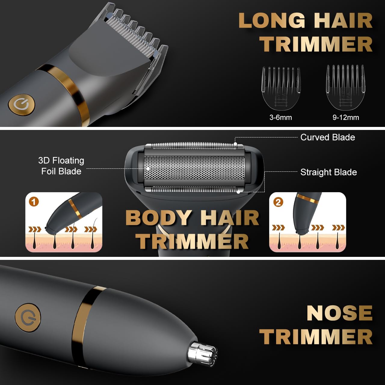 Zivelier Ball Shaver for Men, 3-in-1 Multifunction Body Hair Trimmer & Pubic Shaver with Titanium Blades (No Nicks!), IPX7 Waterproof Electric Razor, LED Display, Wet/Dry