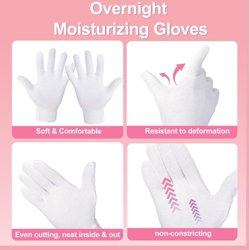 12-Pack White Cotton Gloves, for Dry Hands Sleeping Eczema Care and Night-Time Moisturizing, Unisex Soft Sleep Elastic SPA Glove Set, Arts Crafts, Wedding, Halloween Costumes, Jewellery Inspection