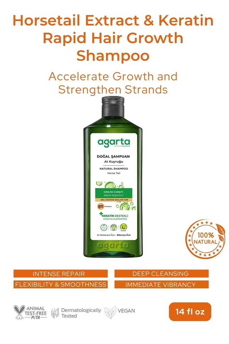 Agarta Horsetail & Keratin Shampoo – Botanical Hair Care Shampoo for Strength & Scalp Balance, Vegan Formula – 14 fl oz