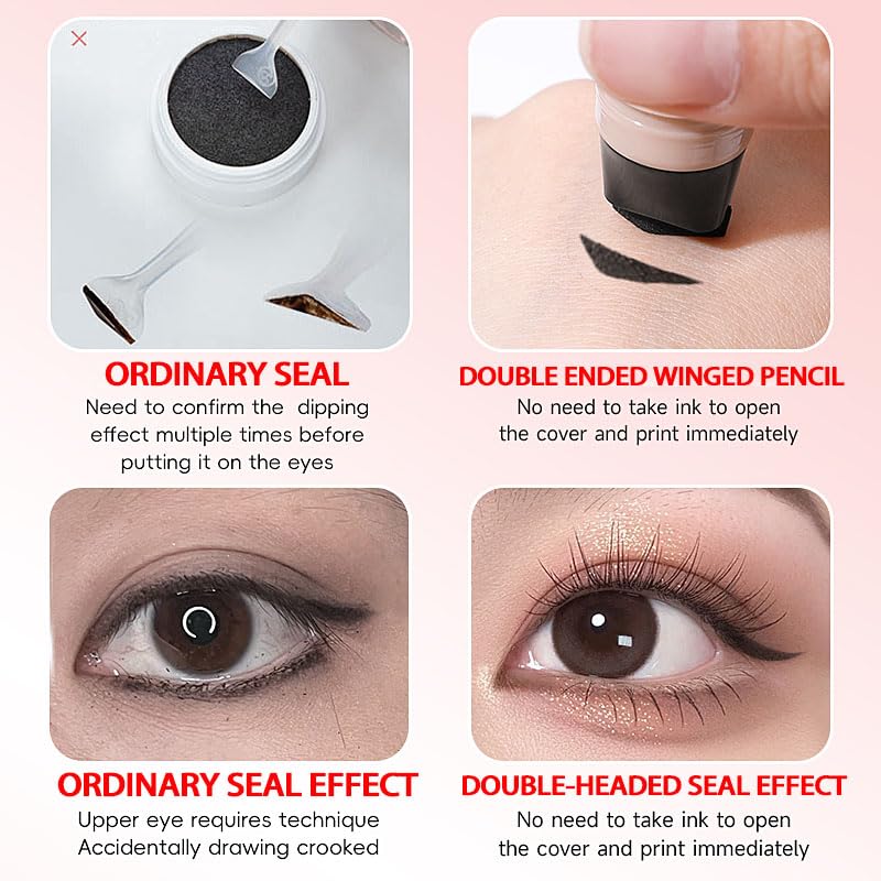 Skiennix Eye Liner Stamp Set - Waterproof, Smudge-Proof Double-Ended Winged Pencil for Beginners | Black
