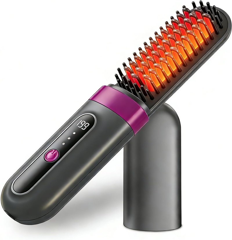 Cordless Hair Straightener Brush - Fast-Heating Portable Styling Tool with 3 Temperature Settings | Travel-Friendly Design