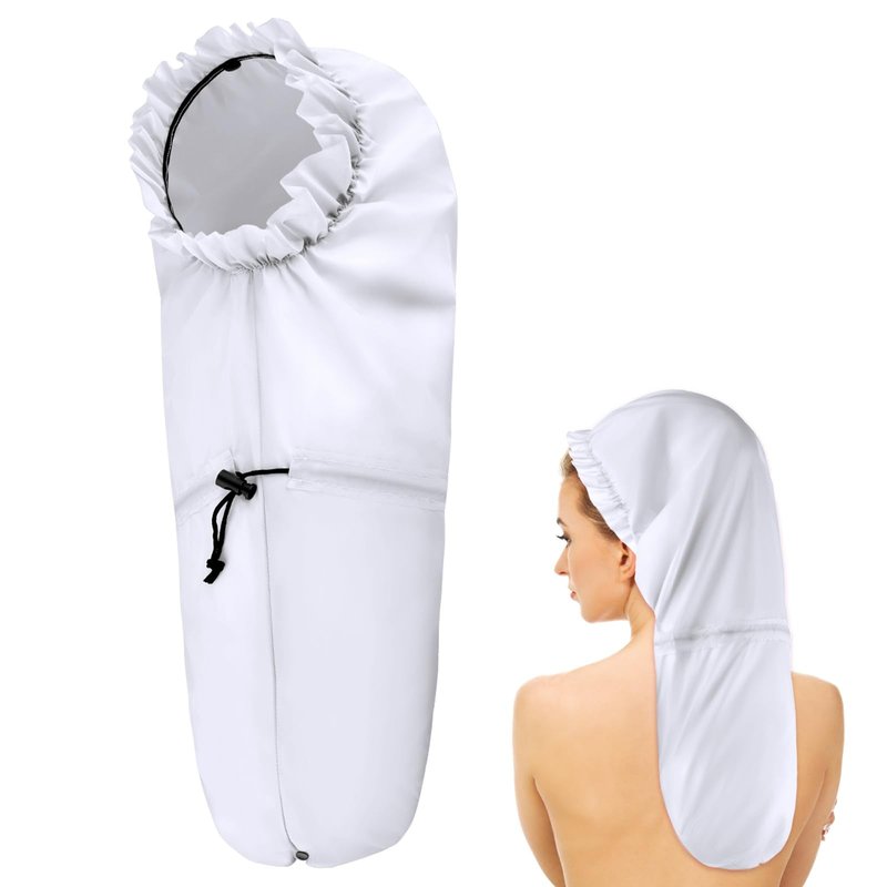 Large Shower Cap for Braids, Extra Long Shower Cap for Women Long Hair & Locs, Waterproof Hair Bonnets for Dreadlocks Drawstring Bath Caps for Women & Men (White)