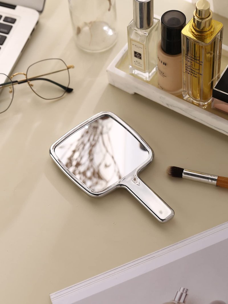 MIRRORNOVA Handheld Mirror, Water Ripples Hand Mirror with Handle for Make up, Square, Silver, Small (4 x 7 inches)
