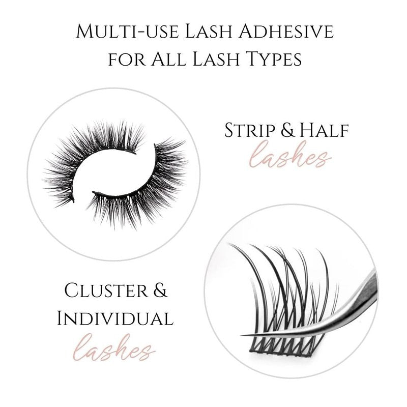 Skiennix Gentle Formula Lash Glue - 24-Hour Hold for Cluster & Strip Lashes - Aloe Infused, Dries Clear, Water Resistant