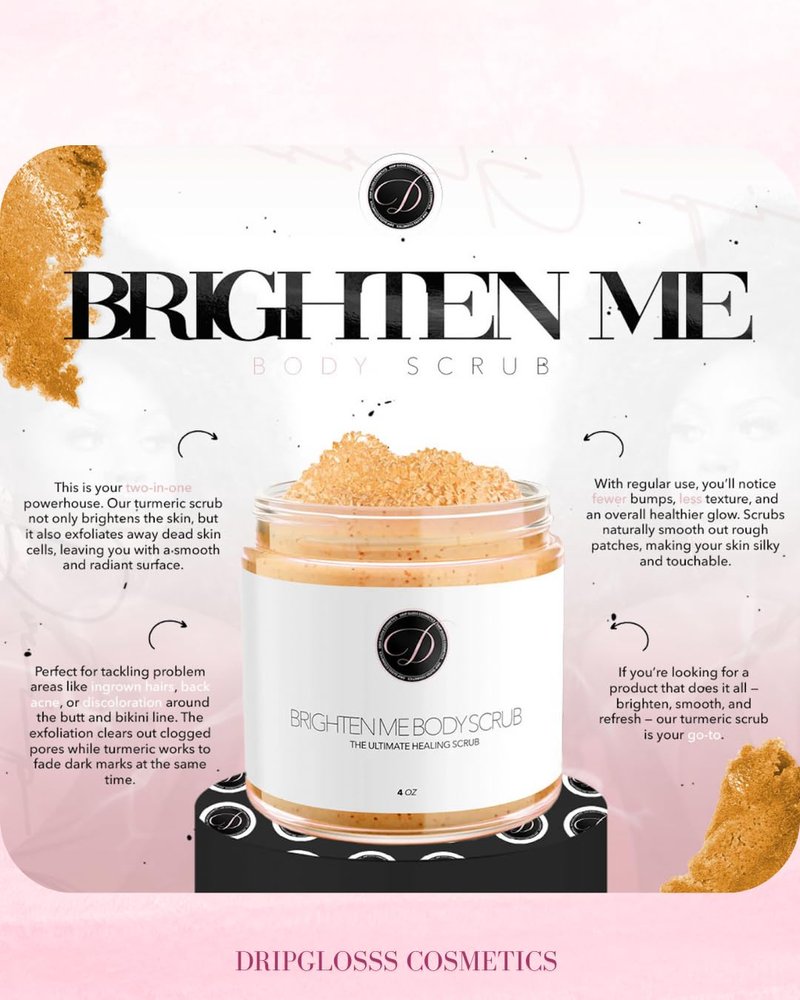 Dripglosss Brighten Me Scrub – Turmeric Sugar Scrub for Bikini Line & Inner Thighs – Fades Dark Spots, Ingrown Hairs, & Discoloration – Gentle Exfoliant for Sensitive Skin (8 oz)