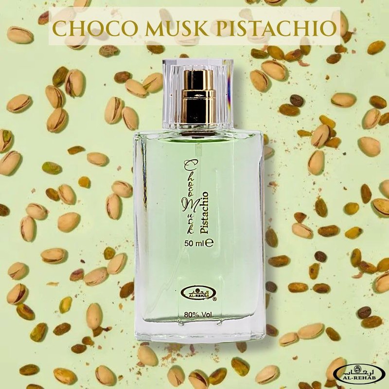 Al Rehab Choco Musk Pistachio Eau de Parfum Spray for Unisex, 1.65 Ounce / 50 ml