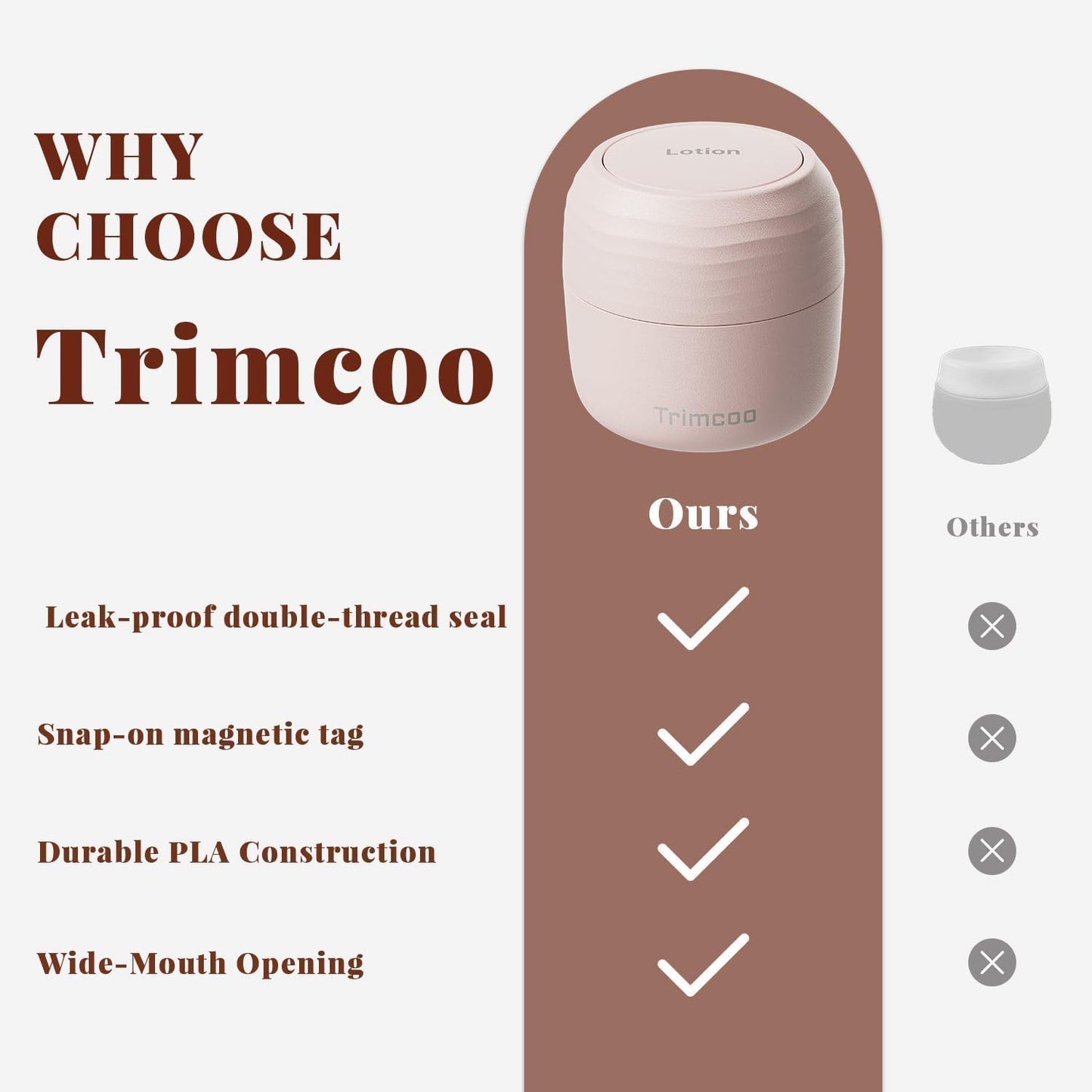 Trimcoo New Travel Toiletry Containers [Ultra Leakproof] TSA-Approved, PLA Hard Shell Jars with 5 Magnetic Labels, Wide Mouth Bottles for Lotion, Cleanser, Shampoo, Conditioner, Pink, 3 Pack, 1OZ