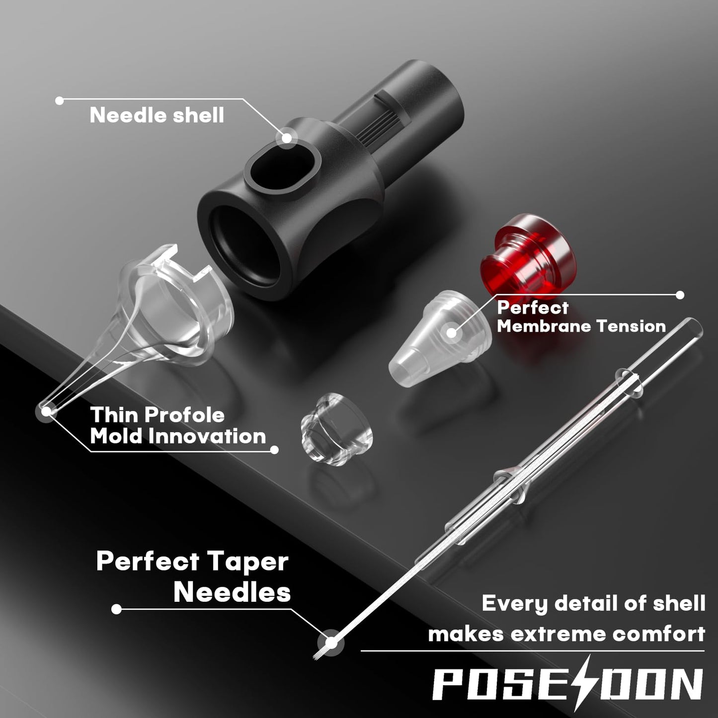 POSEIDON 20PCS Tattoo Cartridge Needles #12 (3RL) Standard Round Liner Tattoo Needles with Membrane Professional Disposable and Safety Tattoo Needles for Tattoo Pen