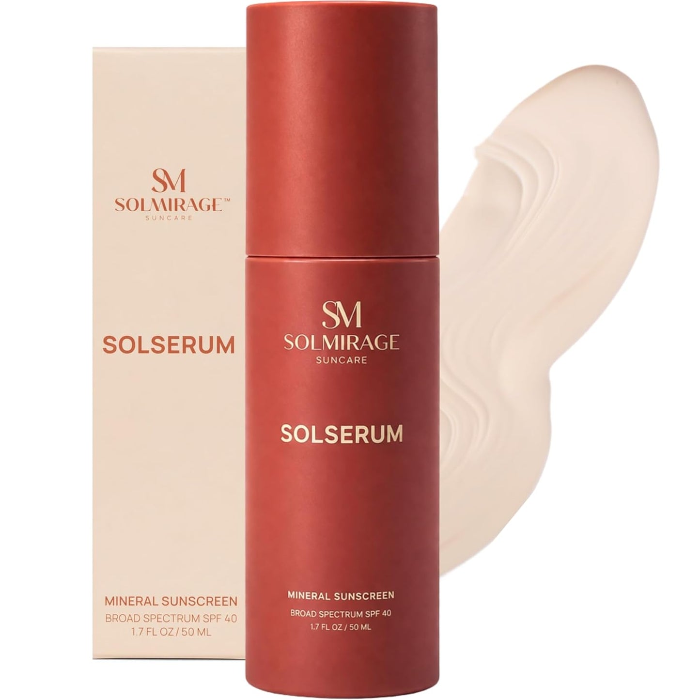 Solserum Broad Spectrum SPF 40 Mineral Sunscreen for Face – Lightweight Serum with Zinc Oxide, Hydrating, Sheer Dewy Finish, For Sensitive Skin (1.7 oz)