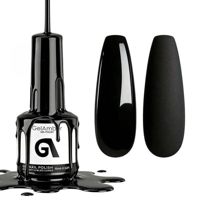 GELAMBER Black Gel Polish - Solid Black Gel Nail Polish - 15ml UV Gel Nail Polish Soak Off - 1pc Large Bottle for Salon DIY Manicure Nail Art