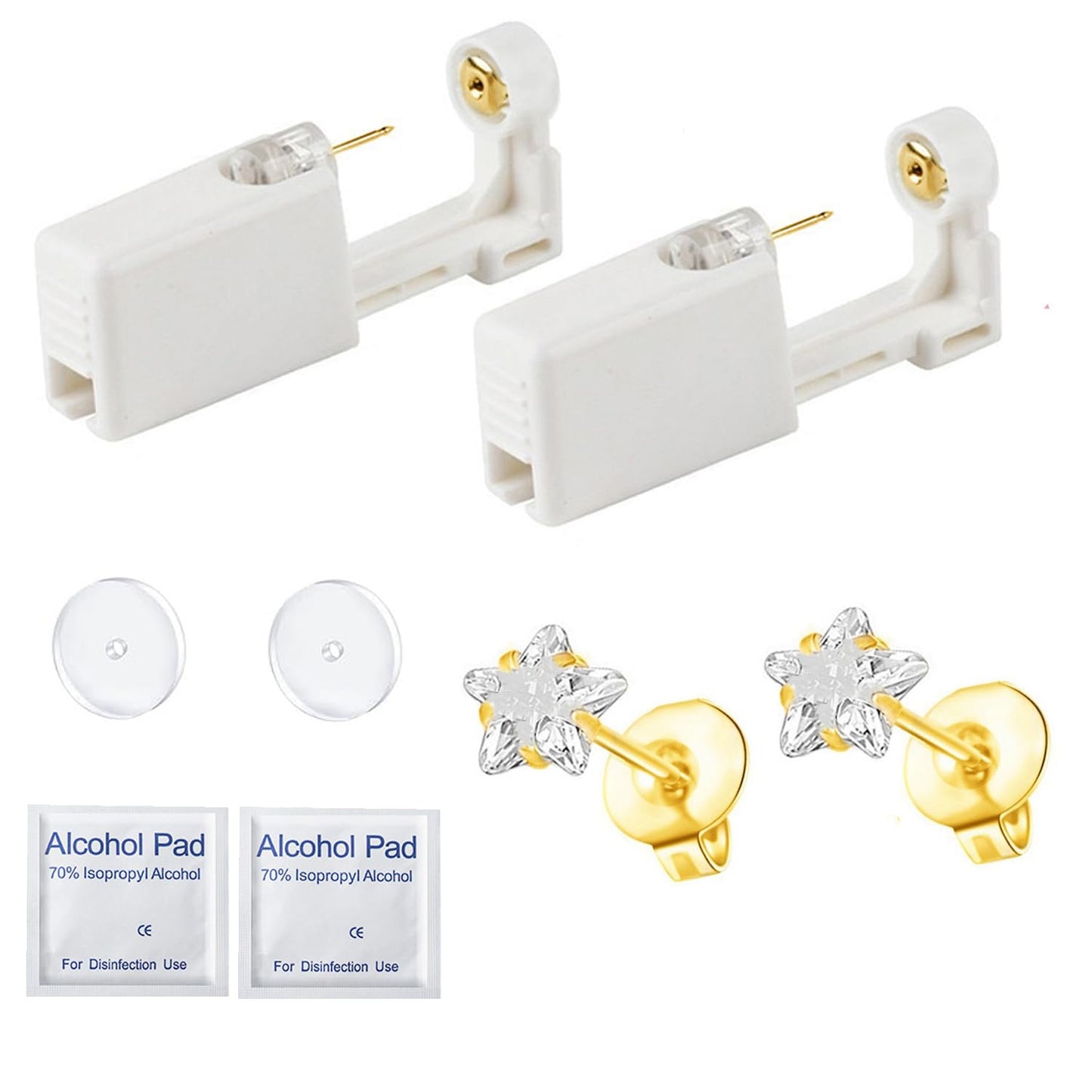 Orglace Ear Piercing Kit,Disposable Ear Piercing Gun with 5mm Cubic Zirconia Star Ear Stud,Clear Piercing Disc for Piercing Bump,At Home Self Ear Piercer Kit (2 Pack)