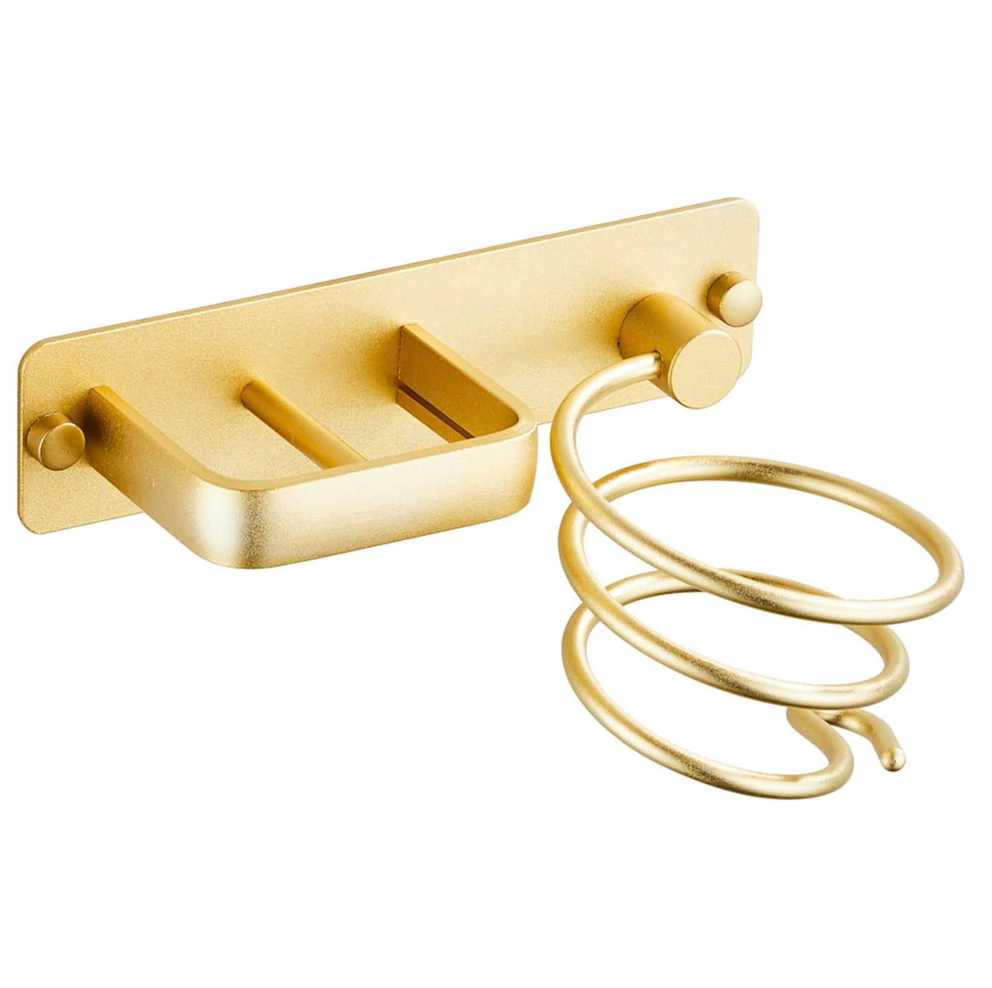 YUET Hair Dryer Holder Hairdryer Station Wall Mounted Shelf Bracket Straightener Stand Hanger Organizer Blow Storage w/Cable Tidy Rack for Dressing Table Bathroom Aluminum Professional, Gold Brass
