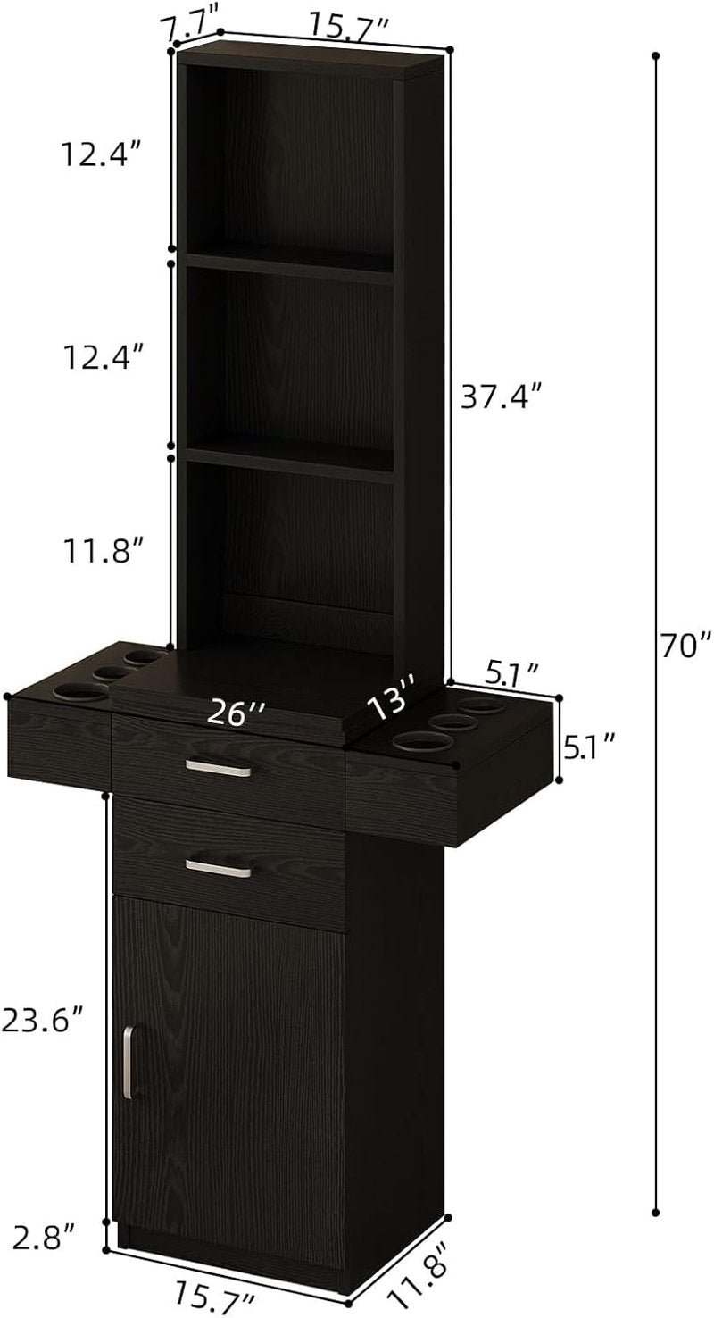 Salon Station for Hair Stylists - Black Barber Station with Hair Dryer Holder | Professional Hair Salon Equipment