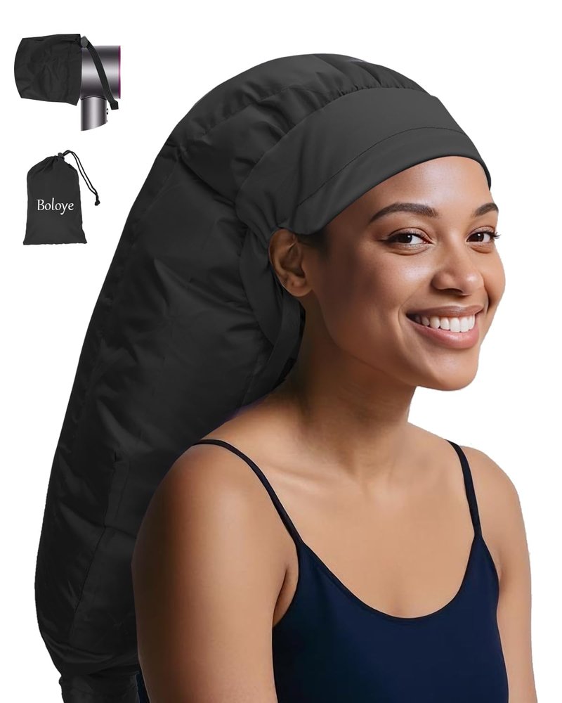 Boloye Hair Dryer Bonnet Attachment – 28.5" XL Hooded Dryer Cap for Faster Drying & Deep Conditioning, Extra-Large Space Fits Thick, Curly Hair & Styling Tools (Black, Extra Large)