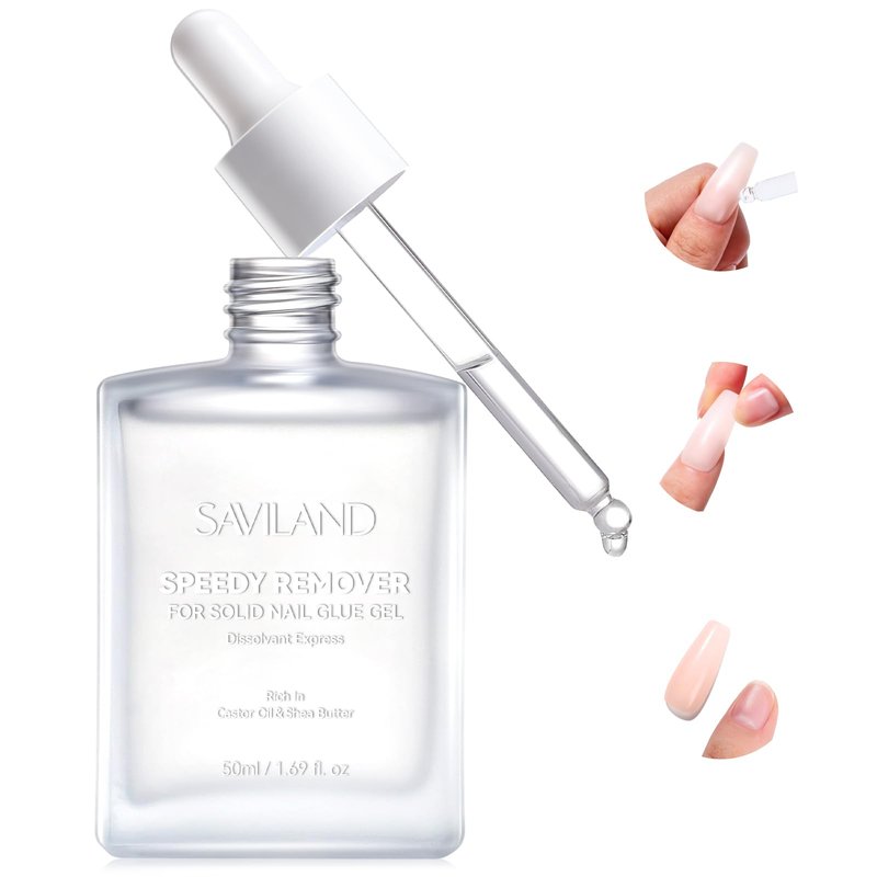 SAVILAND Nail Glue Remover for Press on Nails: 50 ML Solid Gel Glue Remover for Nail Tips, Quick Gentle Removal with Castor Oil VE, Non-Drying Odor-Free Non-Acetone Glue Remover Home Salon Starter DIY