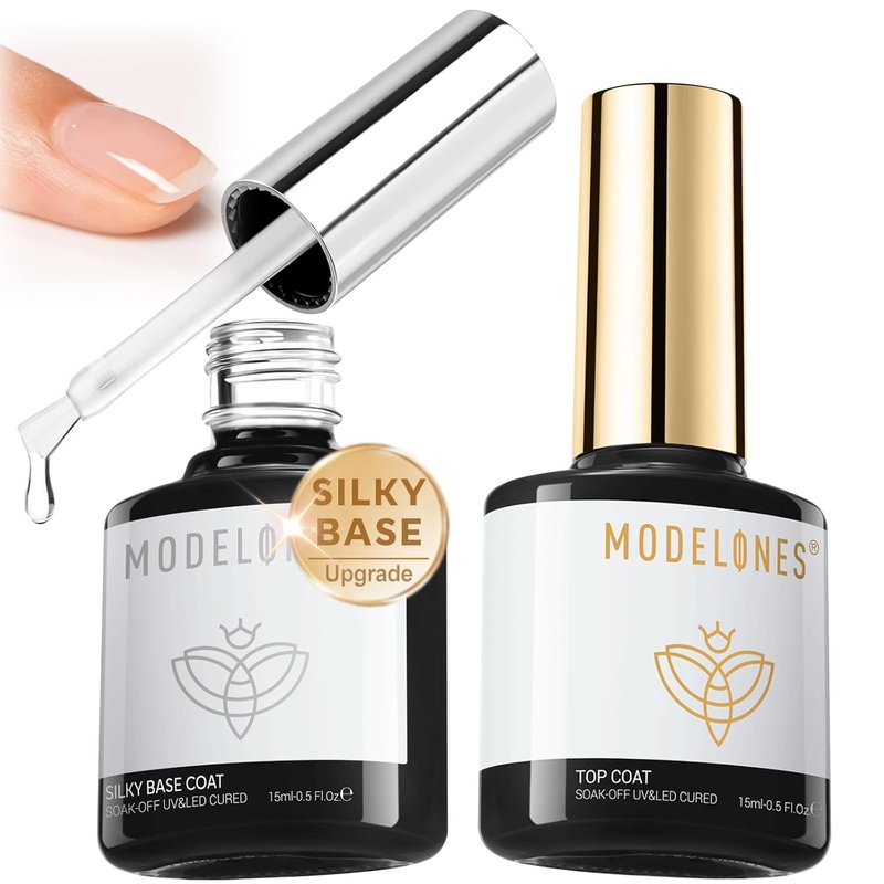 Gel Nail Polish Top & Base Coat Set - 15 ML Silky Base & Glossy Top Coat | No Wipe High Shine for DIY Manicure