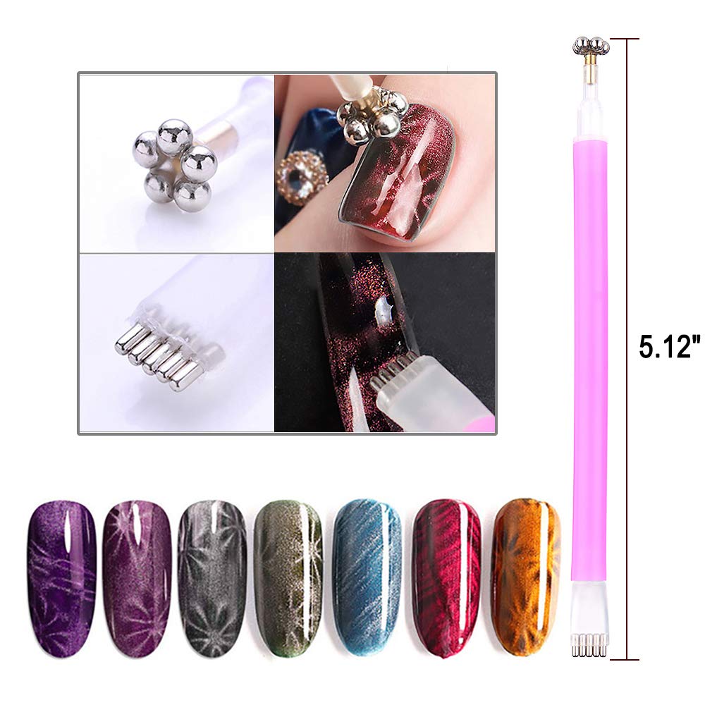 WOKOTO 6Pcs 3d Cat Eyes Magnet Magnetic UV Gel Nail Polish Magnet Pens Set Flower Ombre Design Double Head Magnet Stick Manicure DIY Tools Nail Magnet For Cat Eye Designs Wands
