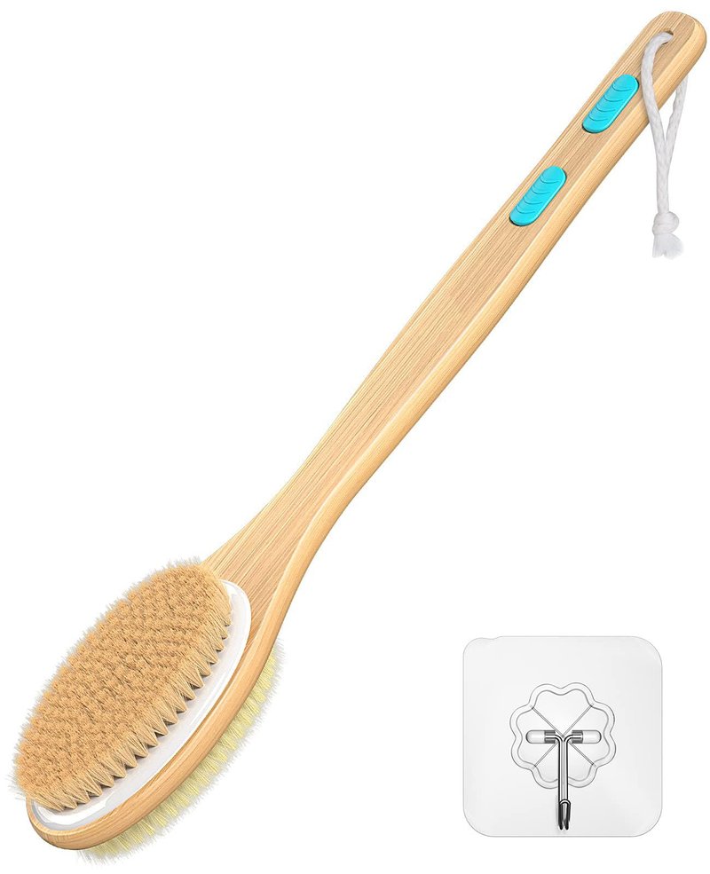 ManLinKei Back Scrubber for Shower, Long Handle Dual-Sided Shower Brush with Soft and Stiff Bristles, Body Exfoliator