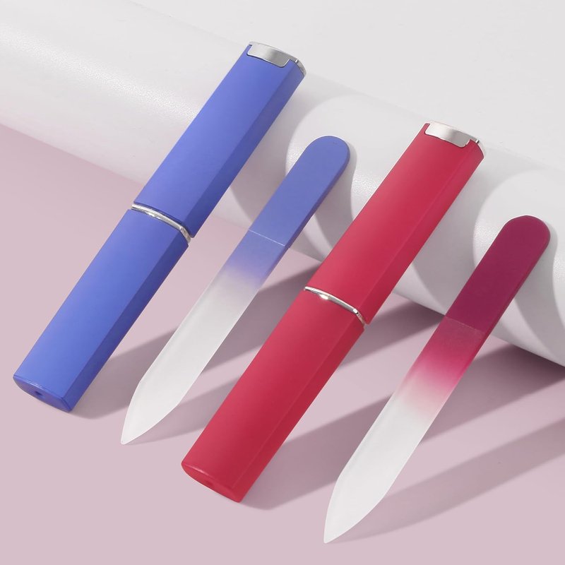 Mini Glass Nail File Set - Double-Sided Etched Crystal Files for Natural Nails | 2-Pack Travel Size