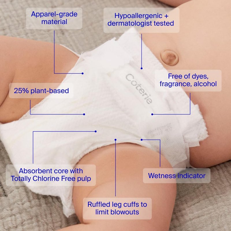 Coterie Newborn Diapers (93 Count) & Skincare Essentials Set - Hypoallergenic Shampoo, Lotion & Balm for Sensitive Skin