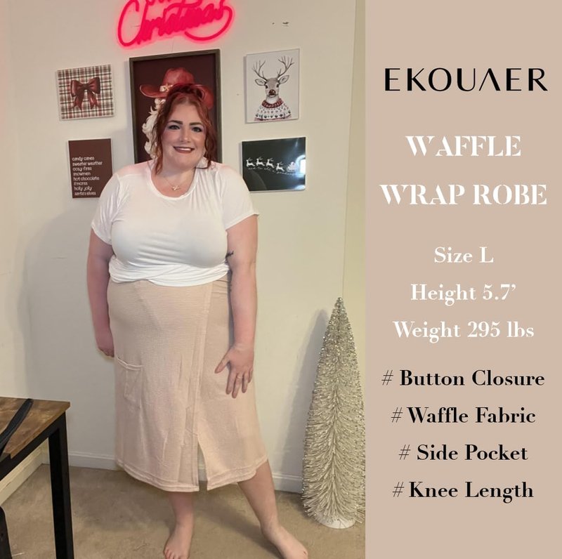 Ekouaer Waffle Robe for Women - Lightweight Knee-Length Shower Wrap with Pocket | Soft & Comfortable S-L