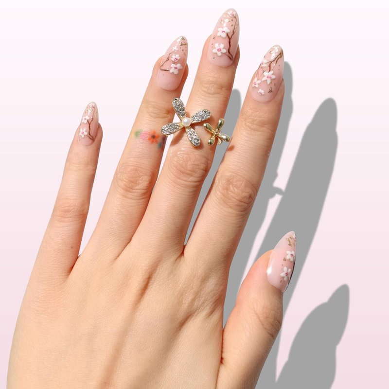 Nail Reformation Press On Nails - Soft Sakura Floral Medium Almond Design | Salon Quality, Reusable 30 Nail Kit in 15 Sizes