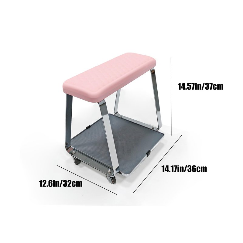 Erxewim Professional Pedicure Stool with Soft Memory Foam Cushion, Rolling Foot Rest Cart, Stainless Steel Legs, Ideal for Salon & Home Spa Use (Pink)