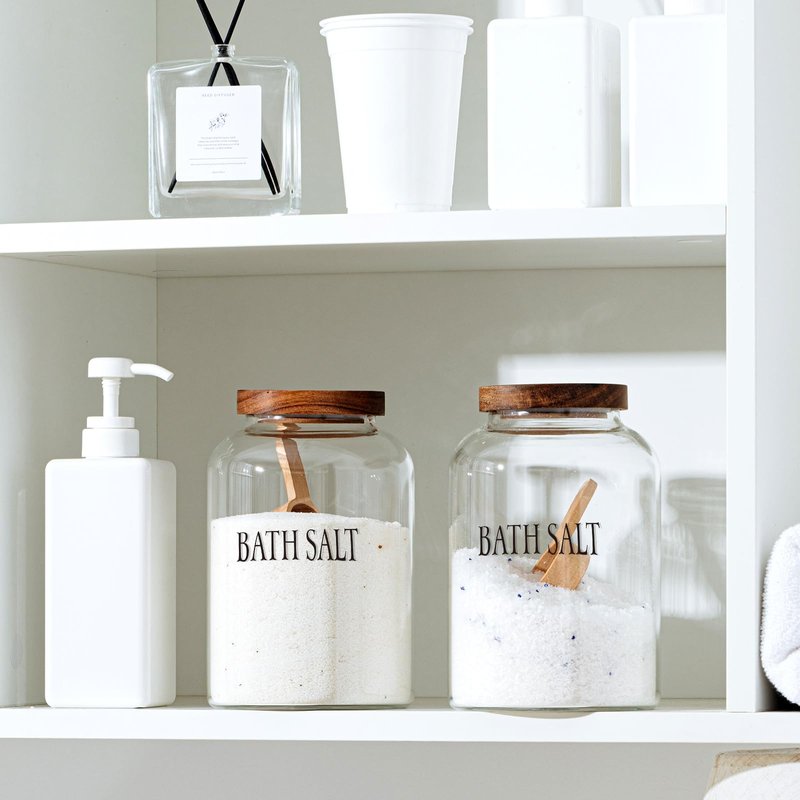 SiliFine 2 Sets 74 oz Large Bath Salt Container with Wooden Scoop for Glass Bath Salt Jar with Airtight Lid Storage Canister for Food, Flour, Sugar, Cookie, Kitchen