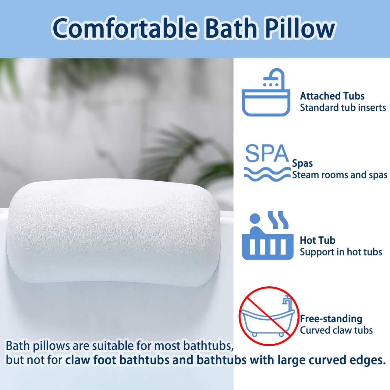 Guluto Bath Pillow Bathtub Pillow, Bath Pillows for Tub Head and Neck Support, Waterproof Bath Tub Pillows with Strong Non-Slip Suction Cups, Relaxing Bath Accessories for Soaking, Spa White
