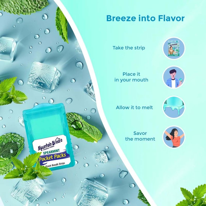 Mountain Breeze Oral Hygiene Mouth Freshener Sugar Free Spearmint Flavoured Breath Strips(24 Strips Each Cassatte)-Pack Of 1(3 Cassette), 50 Grams