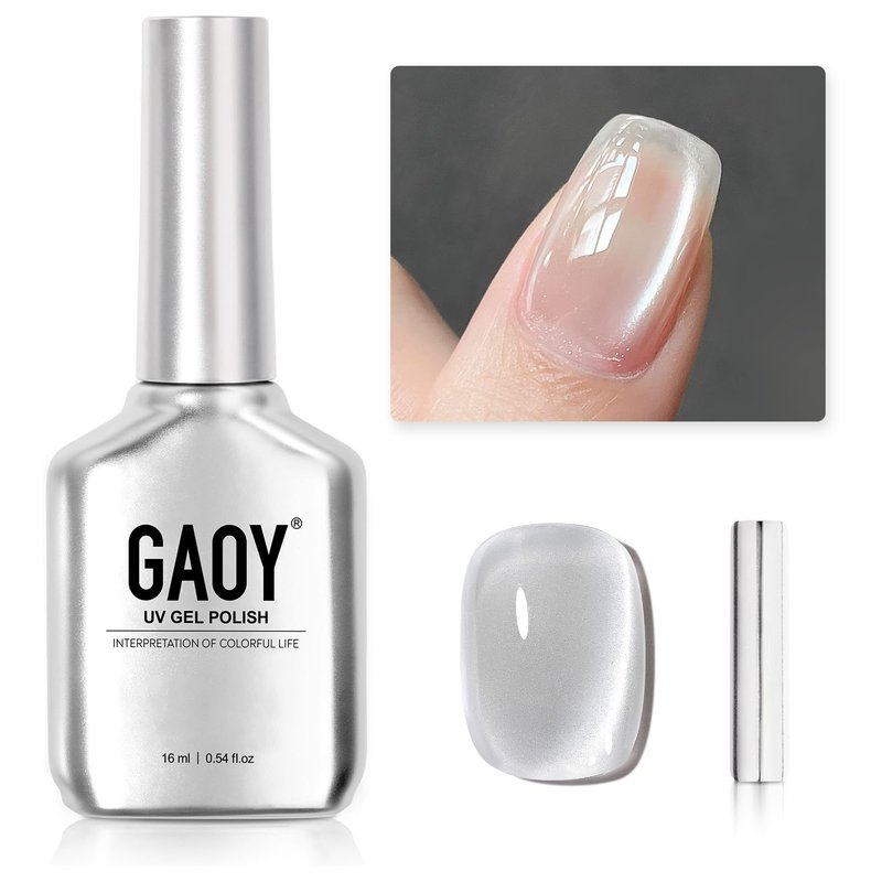 GAOY Cat Eye Gel Nail Polish - 16ml Glitter Holographic UV Gel with Magnet | Reflective Silvery Moonlight