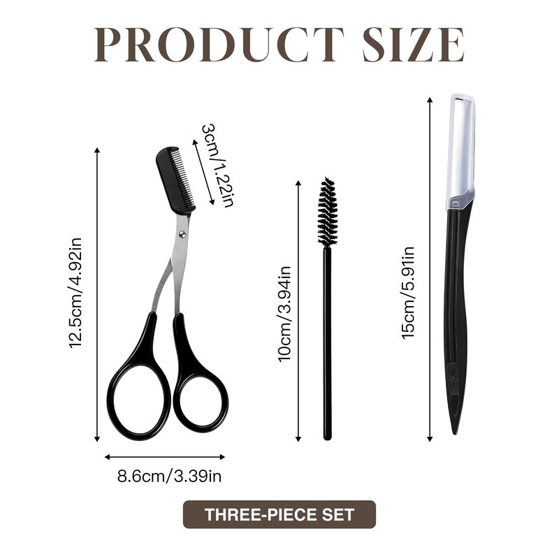 3Pcs 2 in 1 Eyebrow Scissors with Comb and Brush Set Professional Eyebrow Trimmer for Women and Men Stainless Steel Beauty Grooming Tools for Shaping and Makeup Prep