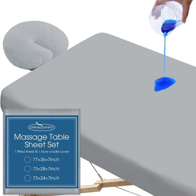 Massage Table Sheets Waterproof Massage Table Cover Set 2- Piece Include Massage Fitted Sheet and Face Cradle Cover Ultra Soft & Skin-friendly Fit Massage Table & Facial Bed, Grey, 28×73×7