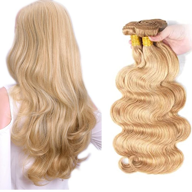 Skiennix Blonde Body Wave Hair Extensions - 3 Bundles of Unprocessed Virgin Brazilian Hair | 8, 10, 12 Inch