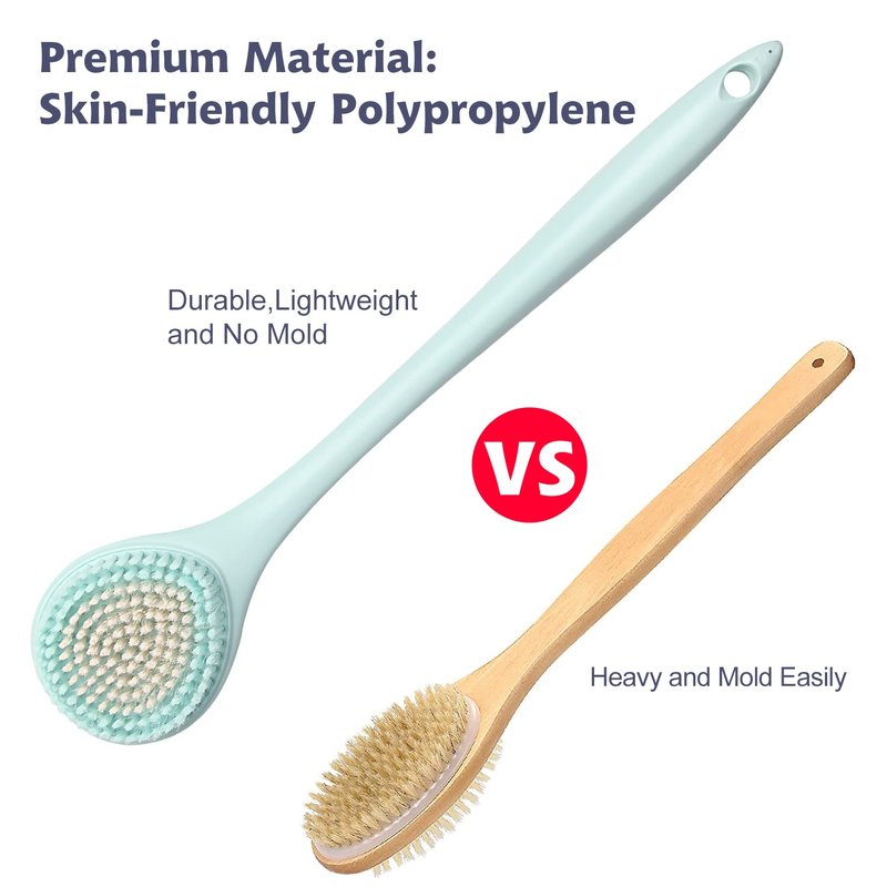 BEDELITE Back Bath Brush Long Handle for Shower of 2 - Soft Shower Brush for Men & Women,Back Brush Scrubber - 16.4" Long Skin Exfoliator for Bath Scrubber Body Brush（Blue & Ivory）
