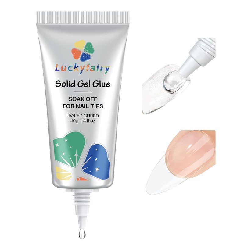 Luckyfairy Nail Glue - 40ml Super Strong Soft Solid Gel for Press-On & Acrylic Nails | Durable & Mess-Free